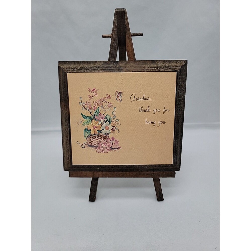 Vtg Russ Mothers Day Grandma Plaque On Wooden Easel 5.5x5